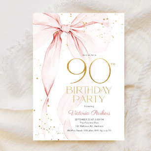 Elegante rosa Schleife 90. Geburtstag Einladung