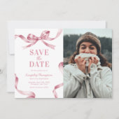 Elegante rosa Schleife Abschluss Save the Date (Vorderseite)