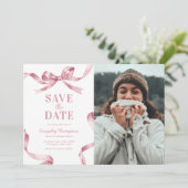 Elegante rosa Schleife Abschluss Save the Date (Stehend Vorderseite)