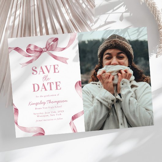 Elegante rosa Schleife Abschluss Save the Date