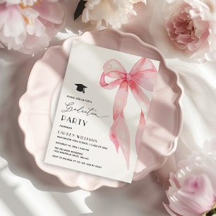 Elegante rosa Schleife Abschlussfeier Einladung