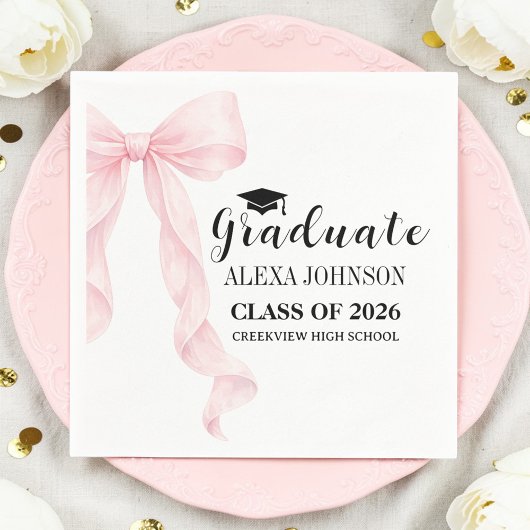 Elegante rosa Schleife Abschlussmütze Absolvent Serviette