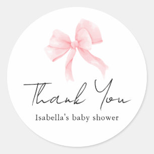Elegante rosa Schleife Baby Shower Danke Runder Aufkleber