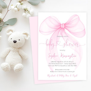 Elegante rosa Schleife Baby Shower Einladung