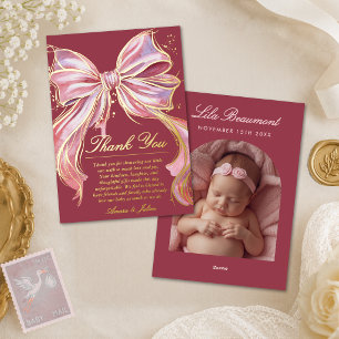 Elegante rosa Schleife Baby Shower Folie Dankeskar Folien Feiertagskarte