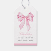 Elegante rosa Schleife Baby Shower  Geschenkanhänger (Vorderseite)