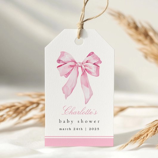 Elegante rosa Schleife Baby Shower  Geschenkanhänger