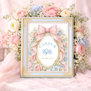 Elegante rosa Schleife Baby Shower Karten und Gesc Poster