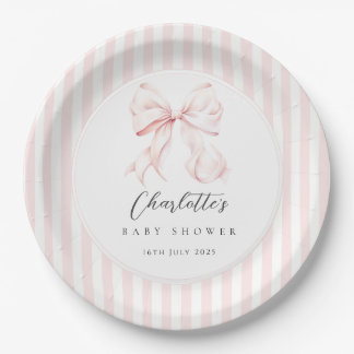 Elegante rosa Schleife Baby Shower Pappteller