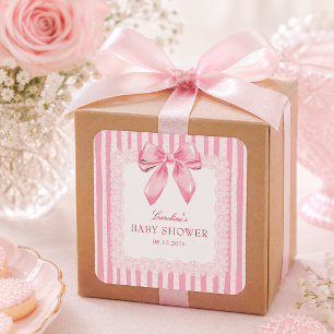 Elegante rosa Schleife Baby Shower Quadratischer Aufkleber