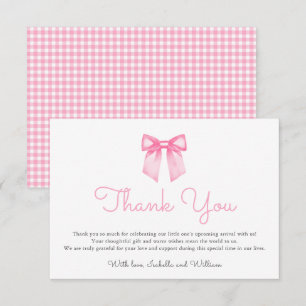 Elegante rosa Schleife Babyparty Dankeskarte