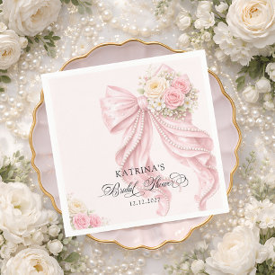 Elegante Rosa Schleife Brautparty Serviette
