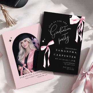 Elegante rosa Schleife Coquette Foto schwarze Absc Einladung