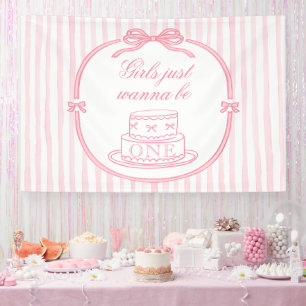 Elegante rosa Schleife Coquette Mädchen 1. Geburts Banner