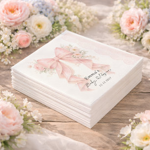 Elegante rosa Schleife Floral Girl Babyparty Serviette