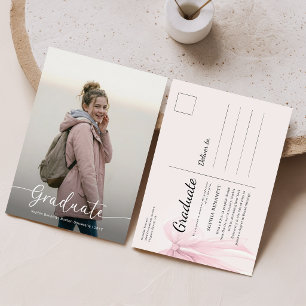 Elegante rosa Schleife Foto Abschlussankündigung Postkarte