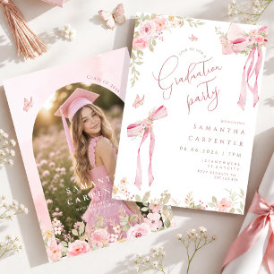 Elegante rosa Schleife Kokette FLORAL  Foto Abschl Einladung