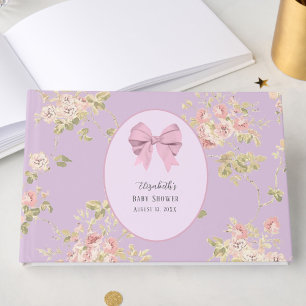 Elegante rosa Schleife lila florale Babyparty  Gästebuch