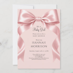 Elegante rosa Schleife Mädchen-Baby-Party Einladung