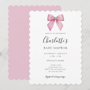 Elegante rosa Schleife Mädchen Baby Shower Einladu Einladung