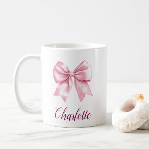 Elegante rosa Schleife & Name Kaffeetasse
