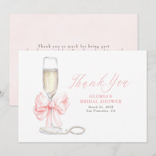 Elegante rosa Schleife Prosecco Brautparty Dankesc Dankeskarte