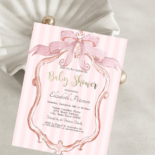 Elegante rosa Schleife Retro-Rahmen gestreifte Bab Einladung