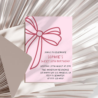 Elegante rosa Schleife Sweet 16 Geburtstag Einladung