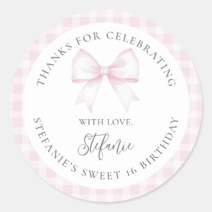Elegante rosa Schleife Sweet 16 Mädchen Geburtstag Runder Aufkleber