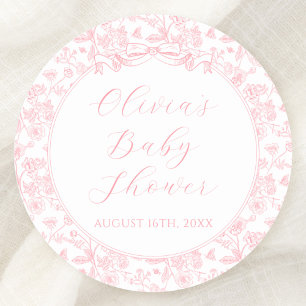 Elegante rosa Schleife Vintage Blumen Mädchen Baby Runder Aufkleber