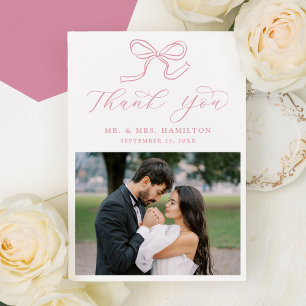 Elegante rosa Schleifen-Foto-Hochzeit Dankeskarte
