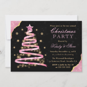 Elegante rosa Schleifen-Weihnachtsbaum-Party Einladung