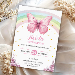 Elegante rosa Schmetterling-Geburtstagseinladung Einladung