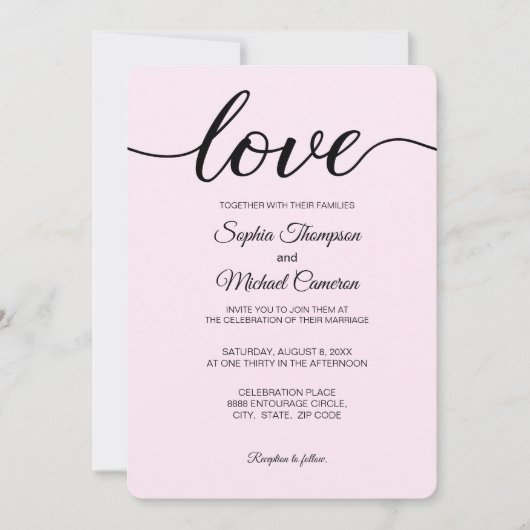 Elegante rosa Schwarz-Weiß-Einfache Hochzeit Einladung (Vorderseite)