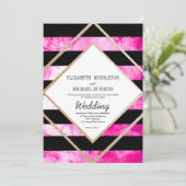 Elegante rosa Schwarz-weiße und kupferfarbene Hoch Einladung (Stehend Vorderseite)