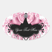 Elegante rosa schwarze Damaskaskleber Ovaler Aufkleber (Vorderseite)