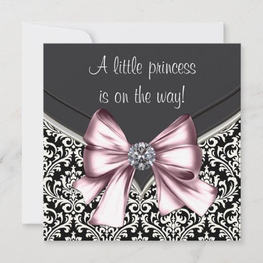 Elegante, rosa schwarze Damaske Kinderdusche Einladung (Vorderseite)