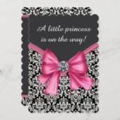 Elegante rosa schwarze Damaske Princess Babydusche Einladung (Vorne/Hinten)