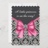 Elegante rosa schwarze Damaske Princess Babydusche Einladung (Vorderseite)