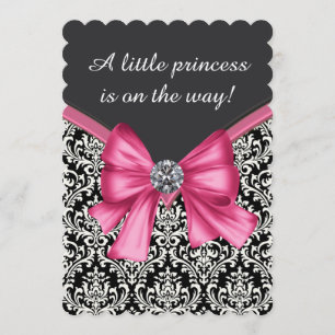 Elegante rosa schwarze Damaske Princess Babydusche Einladung