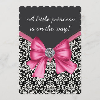 Elegante rosa schwarze Damaske Princess Babydusche Einladung