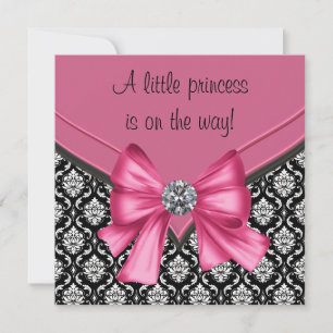 Elegante rosa schwarze Damaske Princess Babydusche Einladung