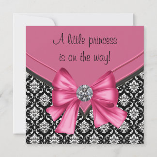 Elegante rosa schwarze Damaske Princess Babydusche Einladung