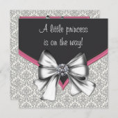 Elegante rosa schwarze Damaske Princess Babydusche Einladung (Vorne/Hinten)