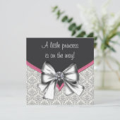 Elegante rosa schwarze Damaske Princess Babydusche Einladung (Stehend Vorderseite)
