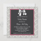 Elegante rosa schwarze Damaske Princess Babydusche Einladung (Rückseite)