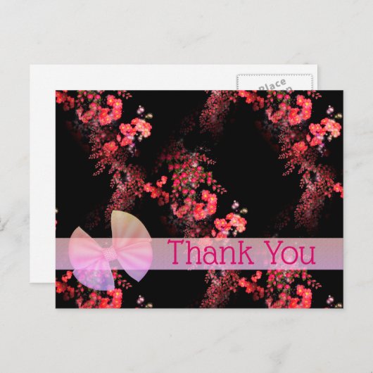 Elegante rosa Schwarze Flora Danke Postcard Postkarte (Vorne/Hinten)