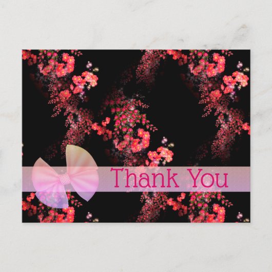 Elegante rosa Schwarze Flora Danke Postcard Postkarte (Vorderseite)
