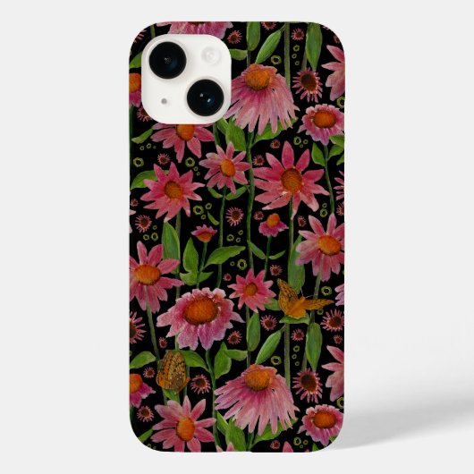 Elegante rosa schwarze Glühwürmchen Schmetterlinge Case-Mate iPhone Hülle (Rückseite)
