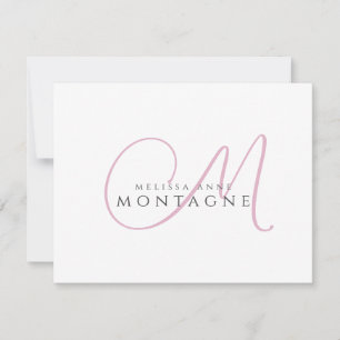 Elegante rosa-schwarze Monogramm-Flat-Notizkarte Mitteilungskarte